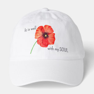 Red Poppy Floral It Is Well With My Soul Hat