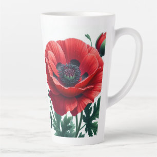 Red Poppy Floral Latte Mug