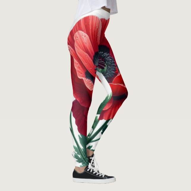 Red Poppy Floral Leggings (Right)