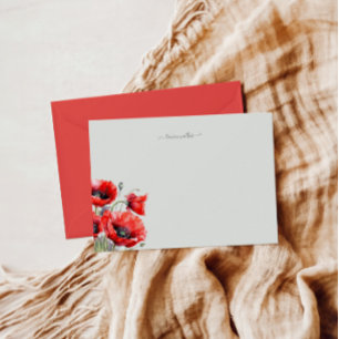 Red Poppy Floral Monogram Note Card