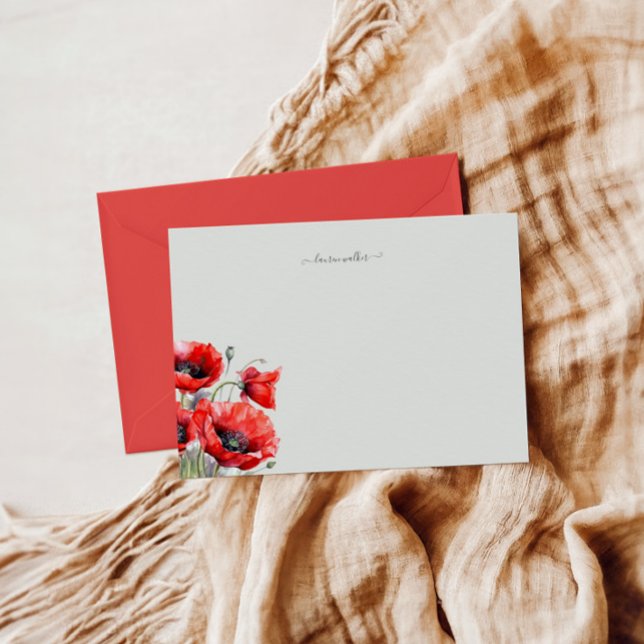 Red Poppy Floral Monogram Note Card (Creator Uploaded)