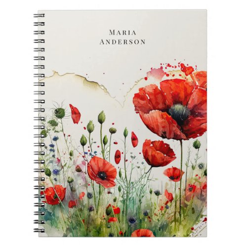 Red Poppy Floral Monogram Notebook