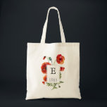 Red Poppy Floral Monogram Personalized Tote Bag<br><div class="desc">This easy to personalize tote bag makes a great gift and a fun fashion accessory perfect for toting supplies to work or books to the library. It features a pretty and bold watercolor style illustration of red poppies with emerald green stems and leaves. Use the handy template to add your...</div>