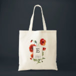 Red Poppy Floral Monogram Personalized Tote Bag<br><div class="desc">This easy to personalize tote bag makes a great gift and a fun fashion accessory perfect for toting supplies to work or books to the library. It features a pretty and bold watercolor style illustration of red poppies with emerald green stems and leaves. Use the handy template to add your...</div>