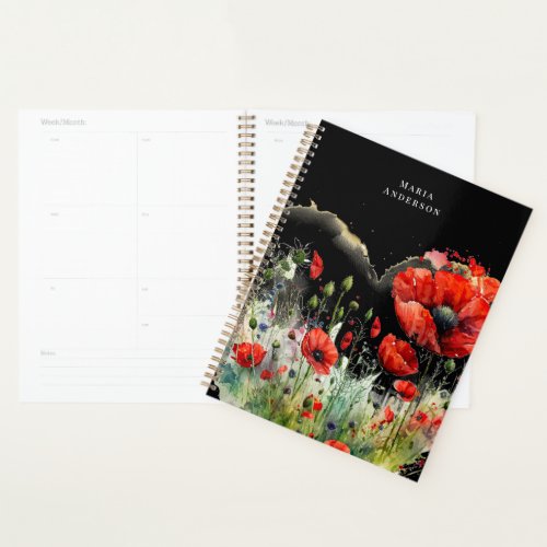 Red Poppy Floral Monogram Planner