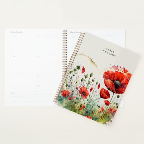 Red Poppy Floral Monogram Planner