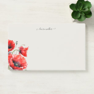 Red Poppy Floral Monogram Post-it Notes