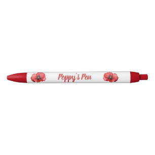 Red Poppy Floral Name Pen