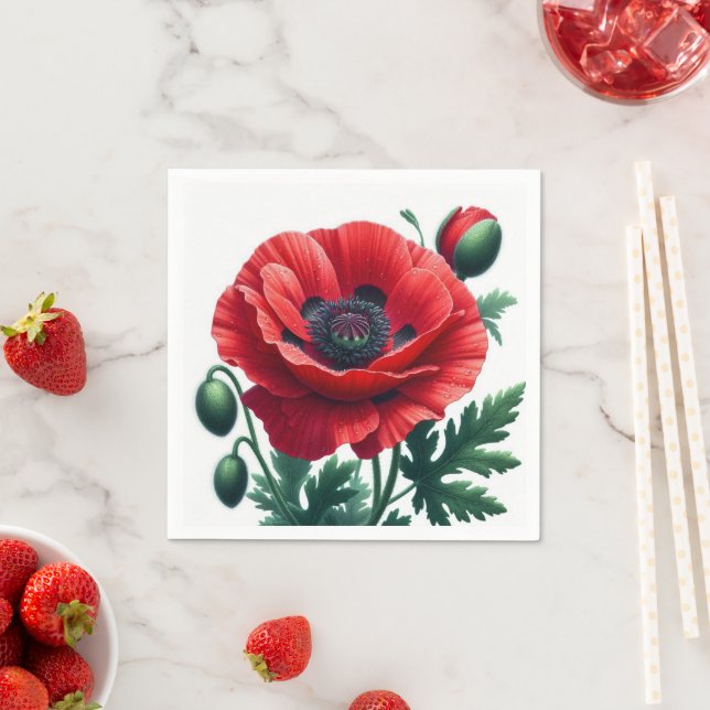 Red Poppy Floral Napkins (Insitu)