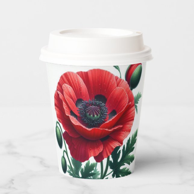 Red Poppy Floral Paper Cups (Front)