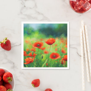 Red Poppy Floral Party Napkins