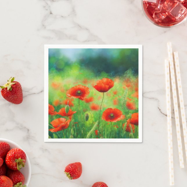 Red Poppy Floral Party Napkins (Insitu)