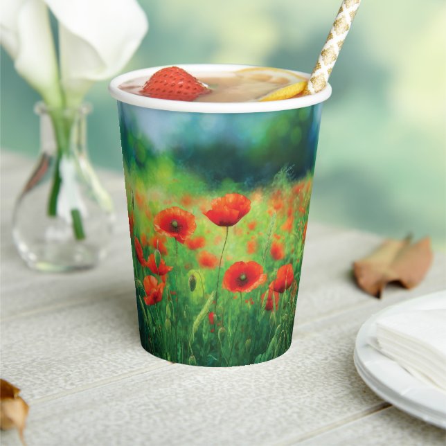 Red Poppy Floral Party Paper Cups (Insitu)