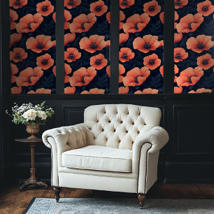 Red Poppy Floral Pattern Dark Background Wallpaper