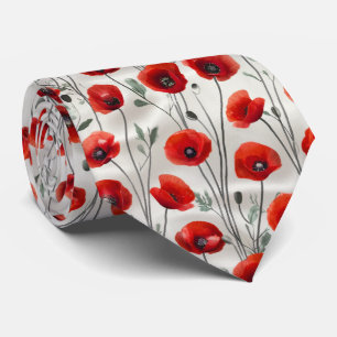 Red Poppy Floral Pattern Neck Tie
