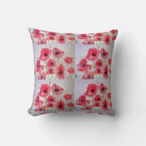 Red Poppy Floral Poppies Watercolor Decor Cushion