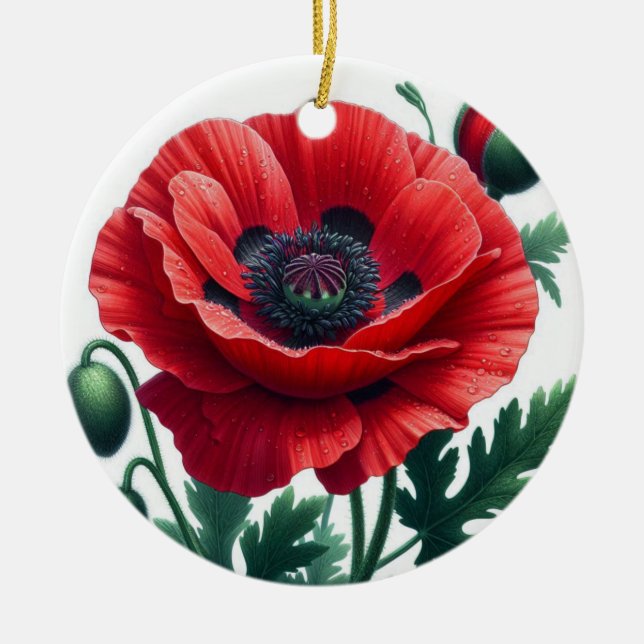 Red Poppy Floral Remembrance  Ceramic Ornament (Front)