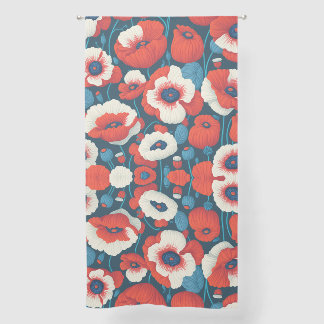 Red Poppy Floral  Sheer Curtains