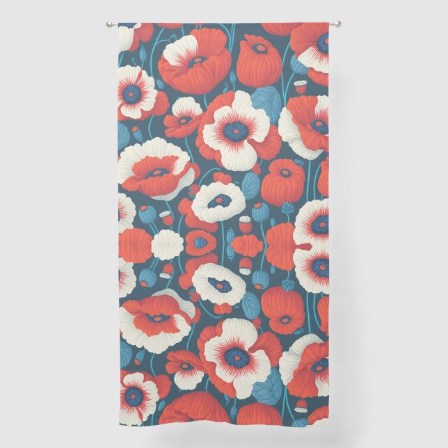 Red Poppy Floral  Sheer Curtains (Front 2)
