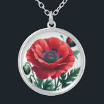 Red Poppy Floral Silver Plated Necklace<br><div class="desc">A beautiful red poppy straight from the garden for both summer and remembrance.</div>