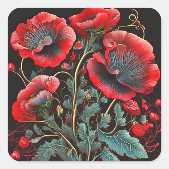 Red Poppy Floral Stickers (Front)
