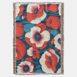 Red Poppy Floral  Throw Blanket