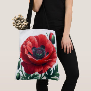 Red Poppy Floral Tote Bag