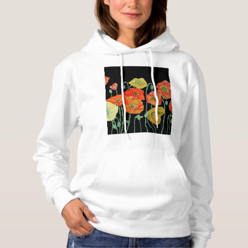 Red Poppy floral Watercolor Art Flower Pattern Hoodie