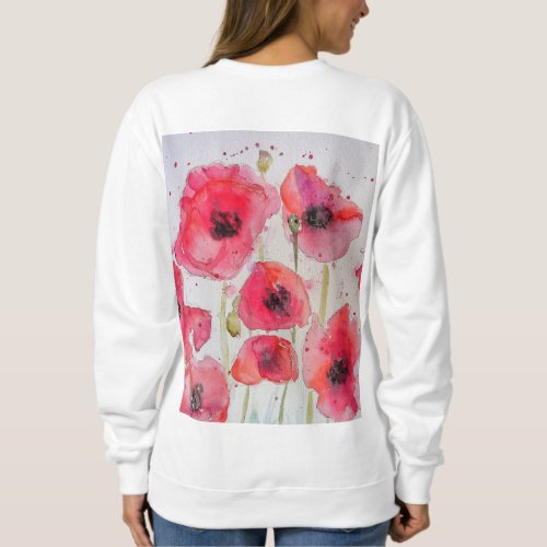 Red Poppy floral Watercolor Art Flower Pattern Sweatshirt