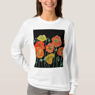 Red Poppy floral Watercolor Art Flower Pattern T-S T-Shirt