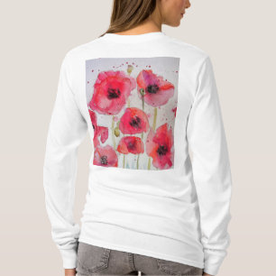 Red Poppy floral Watercolor Art Flower Pattern T-Shirt