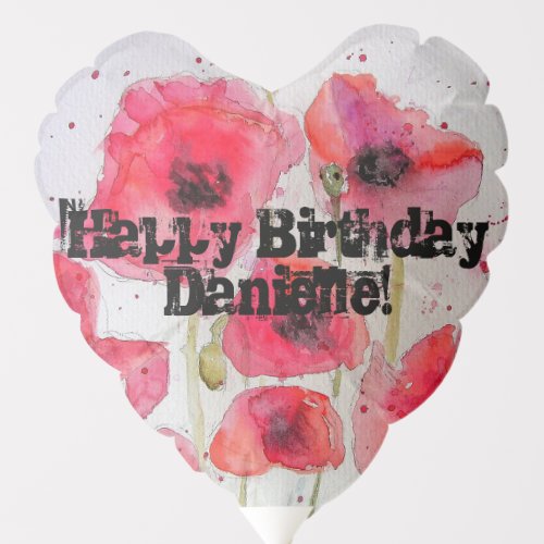 Red Poppy floral Watercolor Birthday Balloon