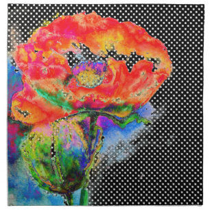 Red Poppy floral watercolor polka dot accent Napkin