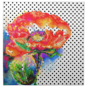 Red Poppy floral watercolor polka dot accent Napkin