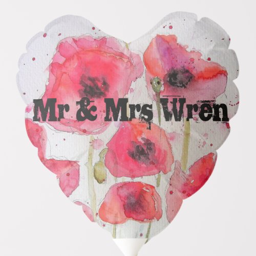 Red Poppy floral Watercolor Wedding Balloon
