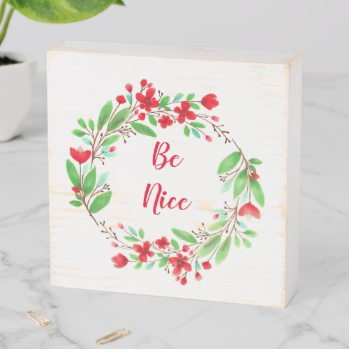 Red Poppy Floral Watercolor Wreath Be Nice Wooden Box Sign