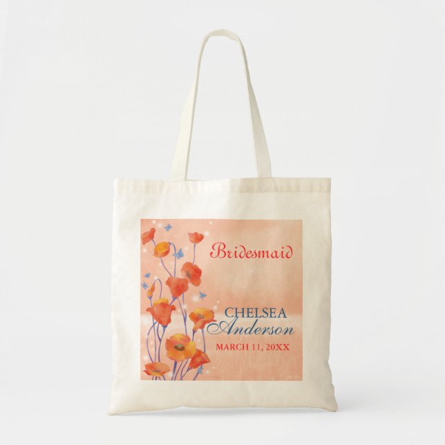 Red Poppy Floral Wedding Bridesmaids Gift Tote Bag (Front)
