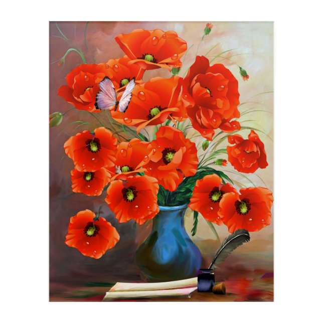 Red Poppy Flower Acrylic Print (Front)