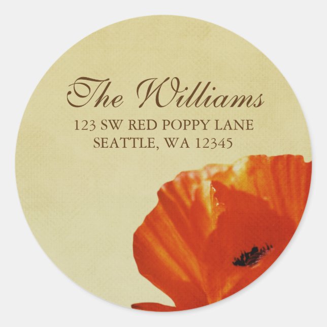 Red Poppy Flower Blossom Address Label (Front)