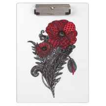 Red Poppy Flower Botanical Line Art Clipboard