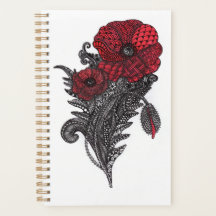 Red Poppy Flower Botanical Line Art Weekly Planner
