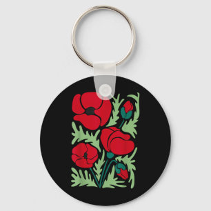 Red Poppy Flower Botanical Poppies Veterans Day Us Keychain