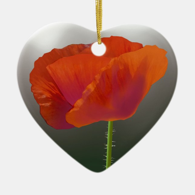 Red Poppy Flower Ceramic Ornament (Front)