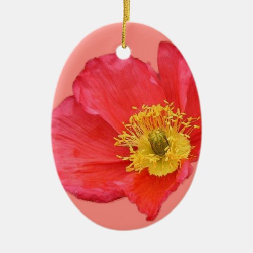 Red Poppy Flower Ceramic Ornament