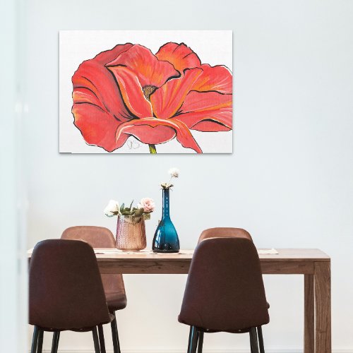 Red  Poppy Flower Contemporary Acrylic Painting Canvas Print