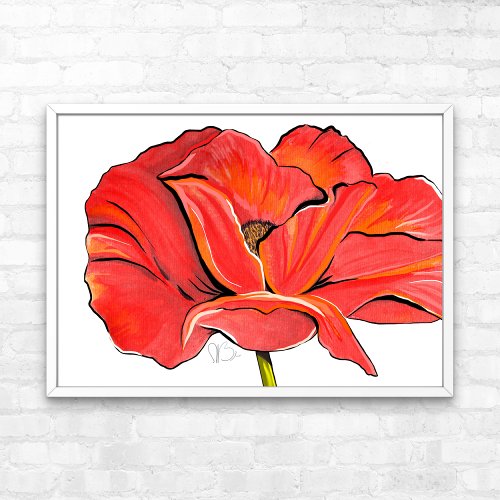 Red  Poppy Flower Contemporary Acrylic Painting Poster