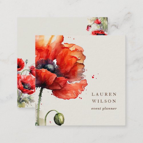 Red Poppy Flower Elegant Business Card