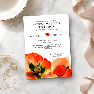 Red Poppy Flower Evening Wedding Reception Invitation