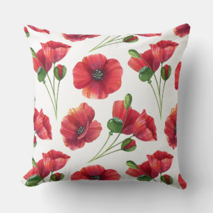 Red Poppy Flower Floral Pattern Decorative Throw P Pillow