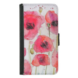 Red Poppy Flower Floral Watercolor Luggage Tag Samsung Galaxy S5 Wallet Case